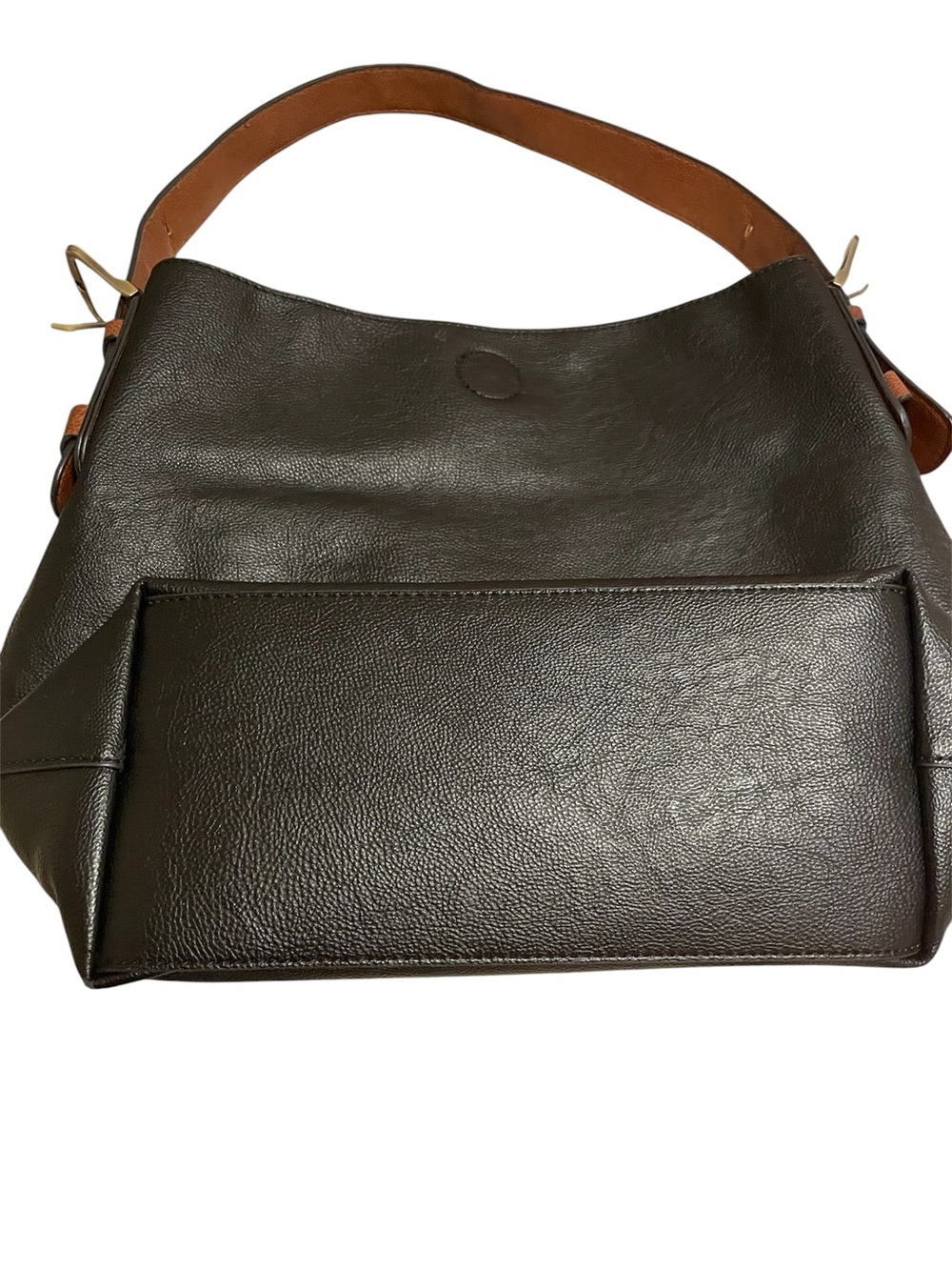 Women's Black Leather Bag w/brown strap and interior. 12”L X 16W. NWOT. - Picture 3 of 6